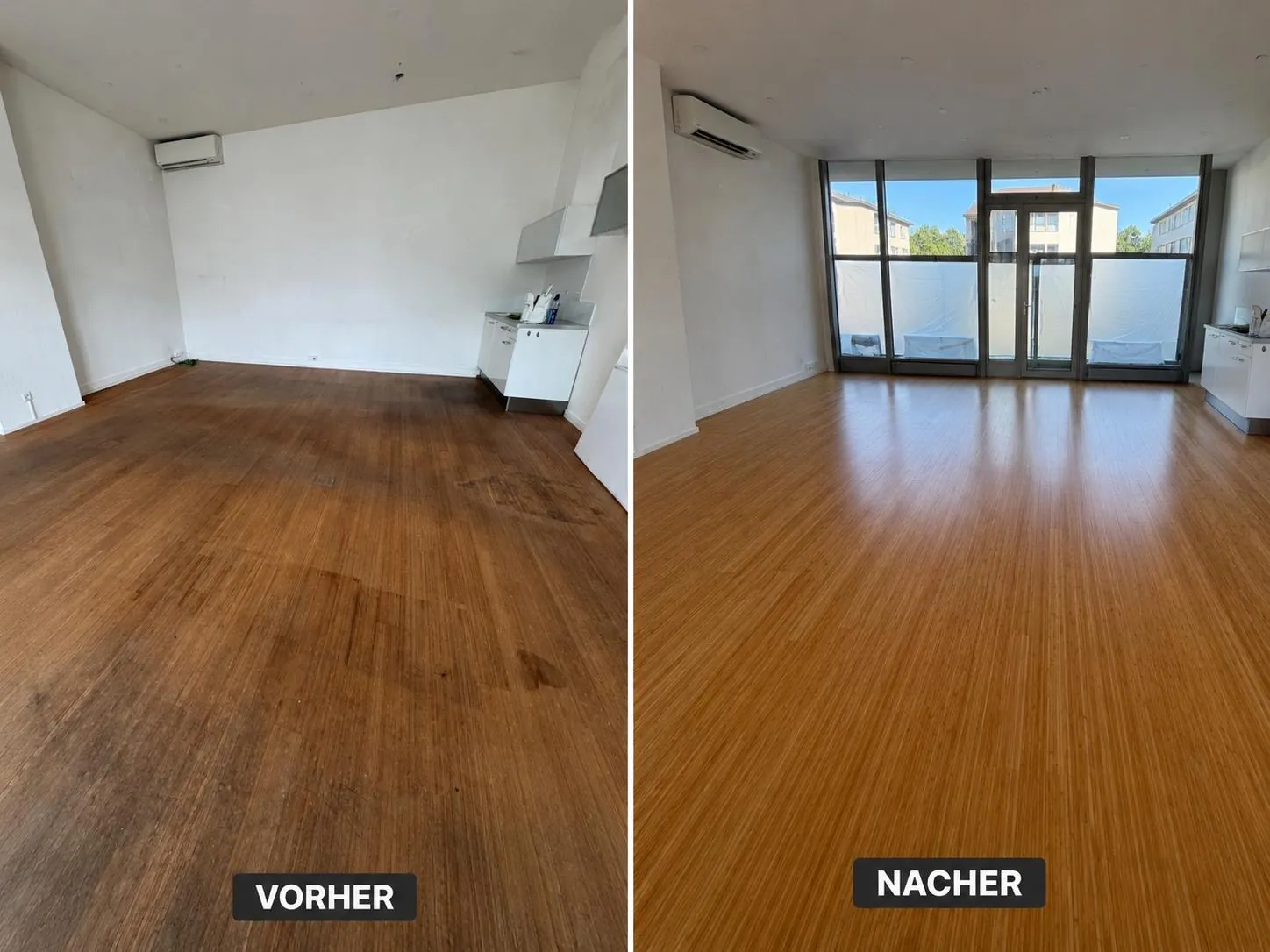 Parkett schleifen – vorher und nachher